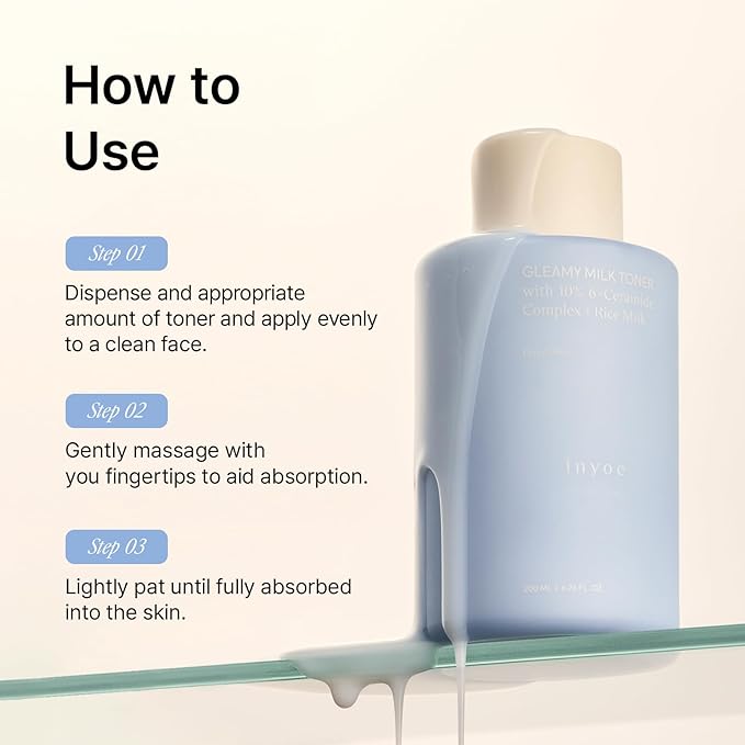 Gleamy Milk Toner with 10% 6-Ceramide Complex + Rice Milk, Cream Milk Barrier Toner for Hydrated Dewy Glow, for Sensitive Skin, Korean Skin Care, 6.76 fl oz