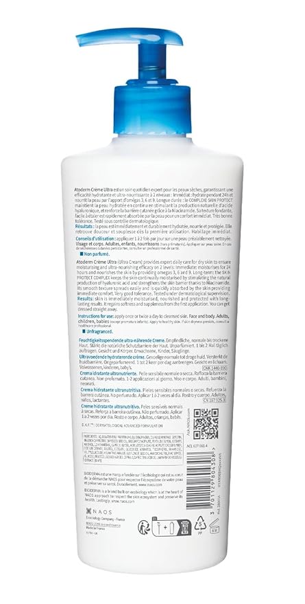 Bioderma Atoderm Ultra Cream Duo Pack,Hydrating Body Moisturizer for Normal to Dry Sensitive Skin 16.9 Fl Oz,(Pack of 4)