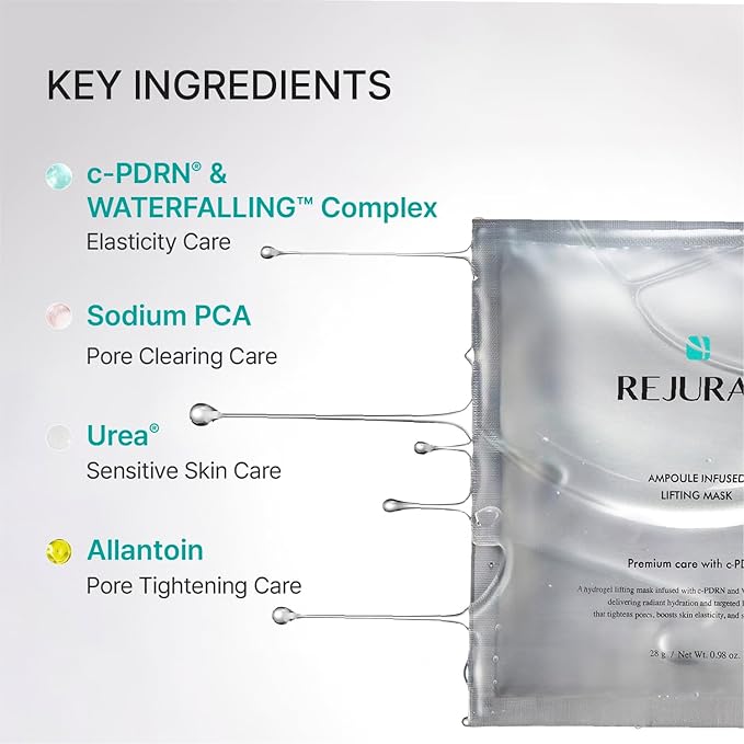 REJURAN® Ampoule Infused Lifting Mask, DOT™ c-PDRN® – Firming & Pore-Tightening Hydrogel Sheet with Waterfalling Complex for Radiant, Elastic-Looking Skin, Korean Skin Care (28g x 4ea)