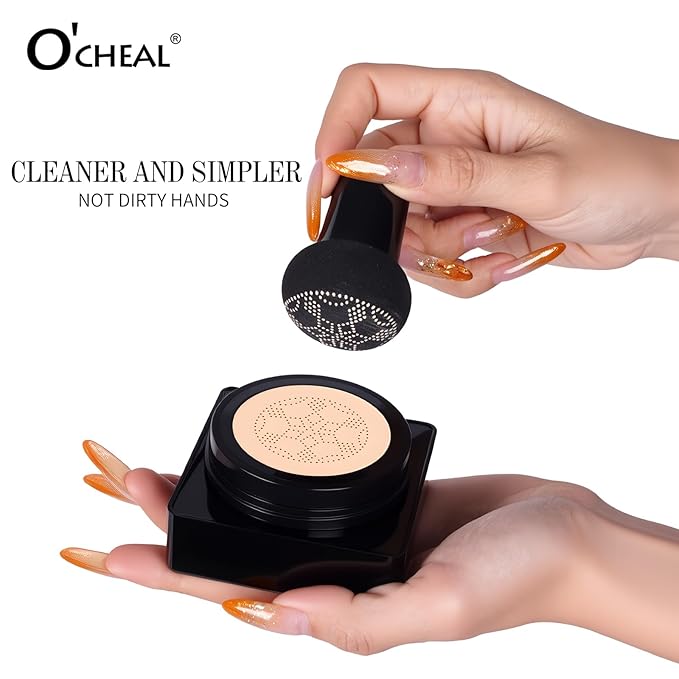O'CHEAL Mushroom Head Air Cushion CC Cream,BB Cream Foundation Cream for Face Makeup Concealer Cushion for Face Comestics Make Up Long-Lasting Cushion Compact 01#IVROY