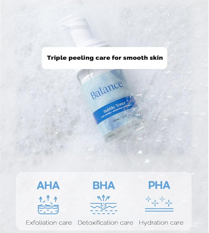 RiRe Balance Bubble Skin Care Toner for Face 3.3oz. with 8 hyaluronic Acid EWG Green Grade, Low pH5.5 Rich Bubble for Moisturizing Nourishing, Oil-Moisture Balance