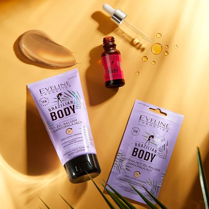 Eveline Cosmetics Brazilian Body Firming Self-Tanning Gel-Balm with Erythrulose, DHA & Vitamin E - Vegan Formula for Natural Radiant Tan & Hydrated Skin