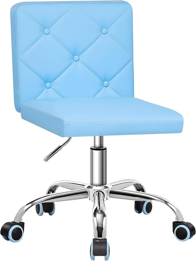 VECELO PU Leather Mid-Back Armless Vanity Chair Adjustable Height 360° Rolling Swivel for Home Office Work