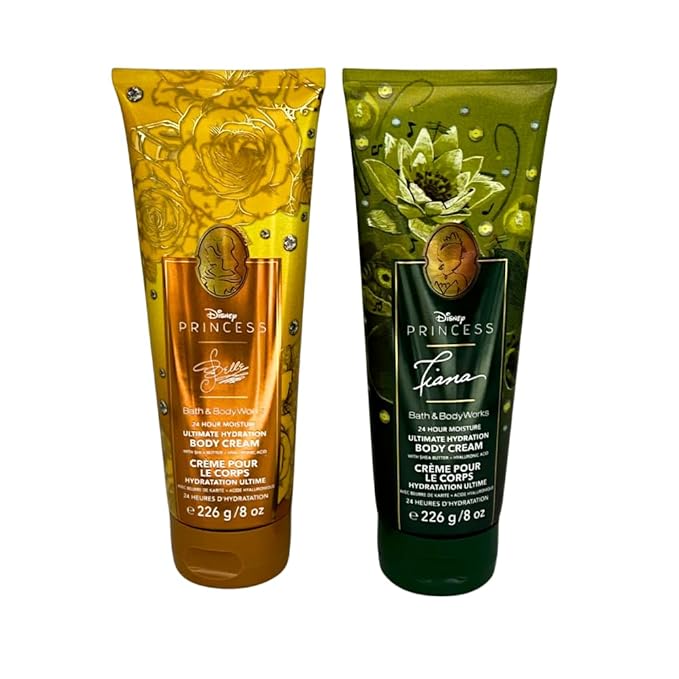 Bath & Body Works PRINCESS COLLECTION Ultimate Hydration Body Cream 2-piece Gift Set with a Bow for Holidays – Full Size – Limited Edition (Belle & Tiana)