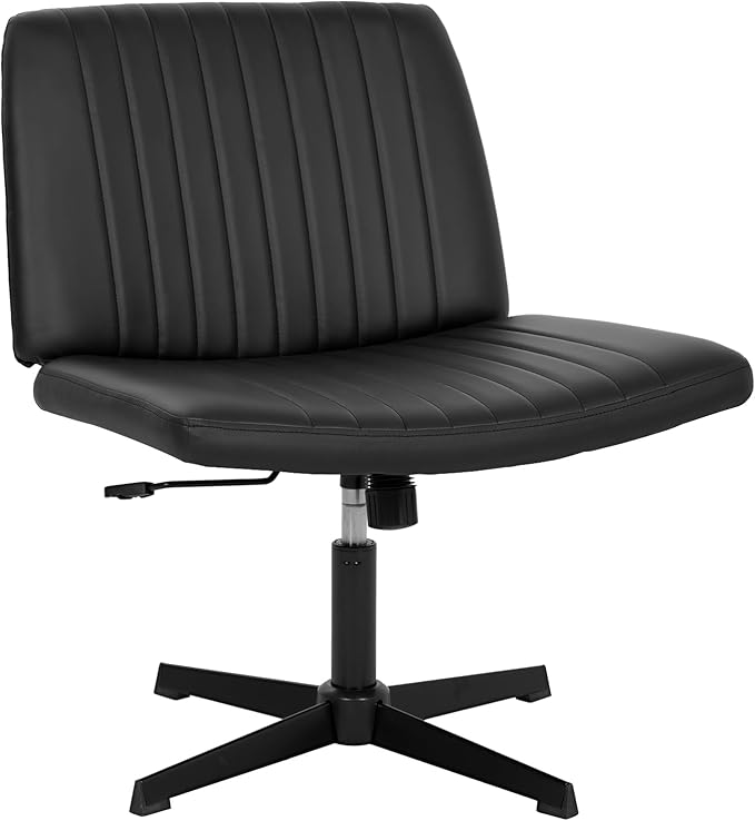 PayLessHere | Criss Cross Chair | Black | Wide, Armless Desk Chair Without Wheels | 360 Swivel, Height Adjustable & Stable Metal Base | for Office, Home Office, Vanity Seating
