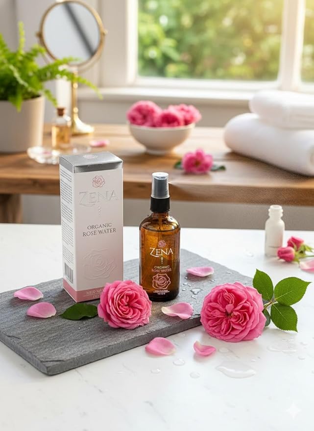 100% Pure Natural Rose Water + Rose Oil for Face and Hair – Revitalizing Rose Water Face Spray for Skin Care, Bath, Soaps, Hair Care, and Aromatherapy - 100 ml (3.38 oz.)