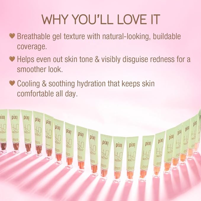 Pixi H2O SkinTint | Tinted Gel Moisturizer | Lightweight, Hydrating & Water-Resistant | Evens Tone & Reduces Redness | Mahogany | 1.2 fl oz/35 ml
