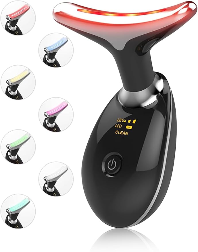 Facial Beauty Device, Multifunctional Facial Skin Care Tools with Vibration, Red and Blue LED Light, 7 Color Led Face and Neck Beauty Device for Home Use, Improve Skin