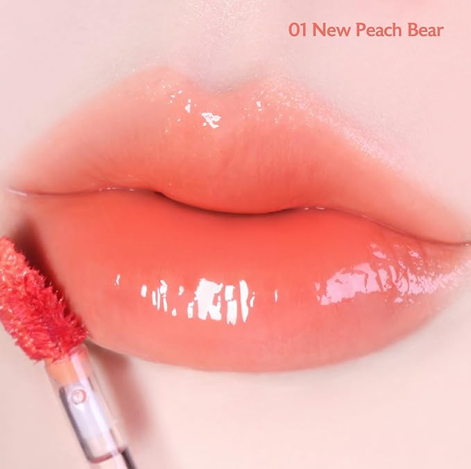 MILKTOUCH Jelly Lip Glow Tint - Hydrating Lip Gloss with Long-Lasting Moisture, Lip Stain, Lightweight, Radiant Shine, Perfect for Daily Use | Stocking Stuffers for Women (01 New Peach Bear)