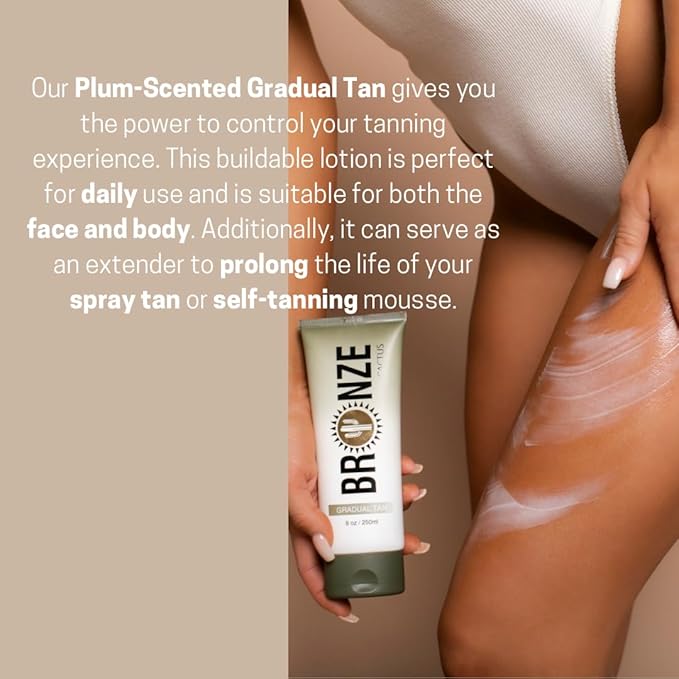 Gradual Tan Self-Tanner – Plum-Scented Cream for Face & Body | Vegan, Hydrating & Moisturizing | Buildable Natural Glow | Suitable for All Skin Types | 8 oz