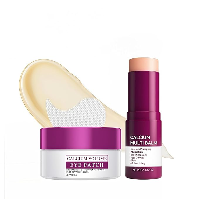 Eye Care Duo – Calcium Multi Balm Stick + Hydrogel Under Eye Patches (60ea, 30 Pairs), Collagen Moisturizing & Hydrating Treatment for Eyes, Neck & Wrinkles, Travel-Friendly Skincare Set