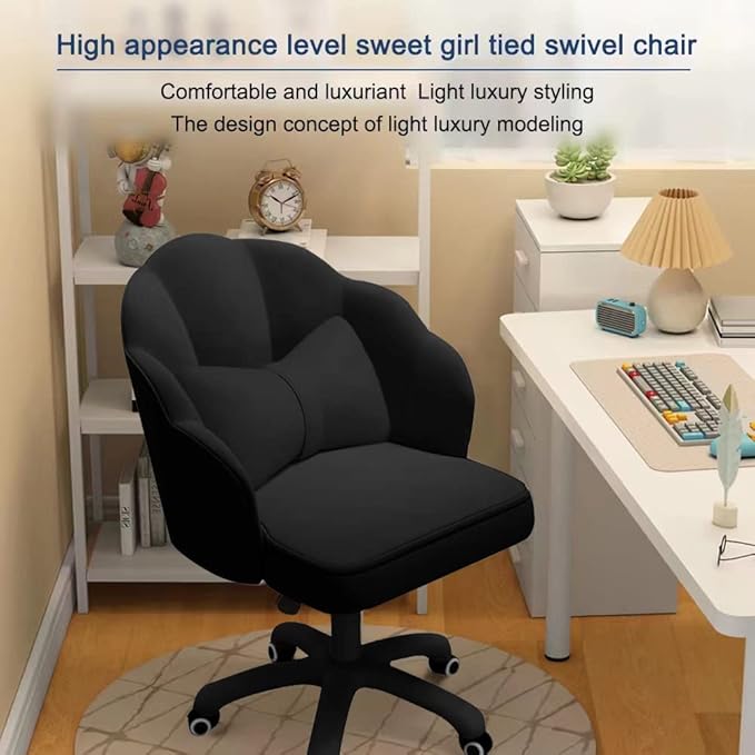 Vanity Chair with Wheels Velvet Petal Desk Chair Upholstered Tufted Home Office Chair for Women Girls, Height Adjustable Makeup Task Chair for Bedroom Living Room