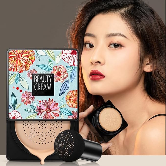 Lovelycat Mushroom Head Air Cushion BB Cream Even Skin Tone Makeup Base PrimerConcealer Lasting Nude Makeup Moisturizing Brightening Pigment CC Liquid Foundation (A-lvory)