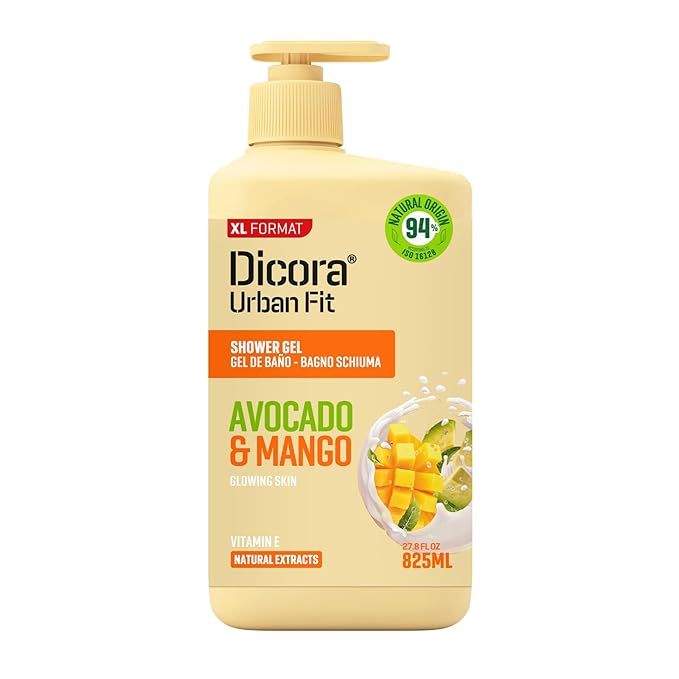 Dicora Urban Fit Nourishing Shower Gel - Extra Moisturizing Women and Mens Body Wash - Skin Protection with Vitamin E - Avocado and Mango - 27.8 oz