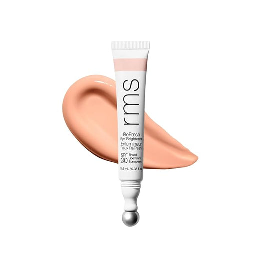 RMS Beauty Superbright Undereye Corrector – 100% Mineral SPF 30 Sunscreen – Brightening Eye Cream with Caffeine & Peptides – Tinted Depuffing Metal Rollerball – 0.4 fl oz