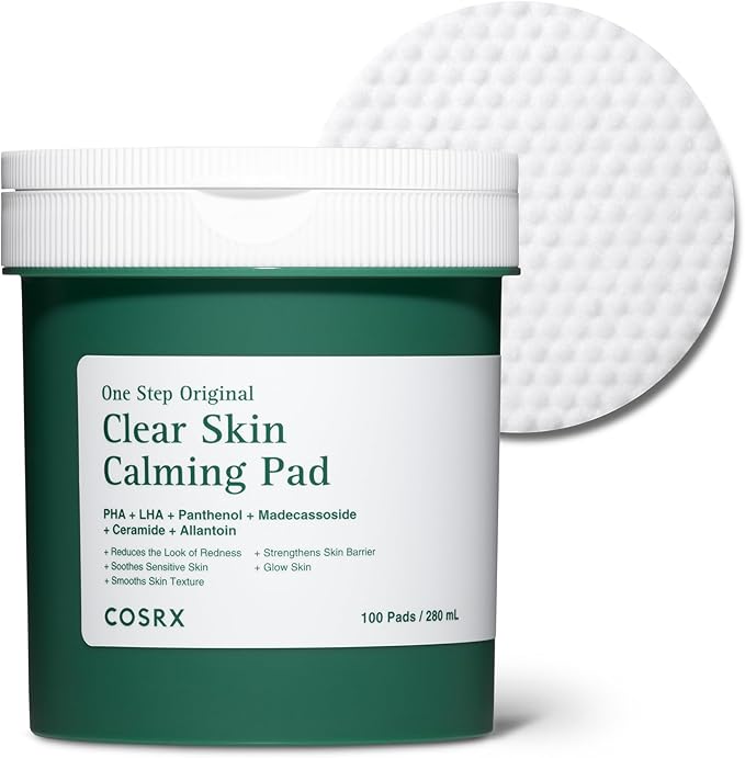 COSRX OneStep Original Clear Skin Calming Pad, 100 Pads, Dual-Sided Facial Pad for Soothing, Barrier Strengthening & Gentle Exfoliation with 82% Green Tea Water, Cica, PHA, LHA, Korean Skin Care