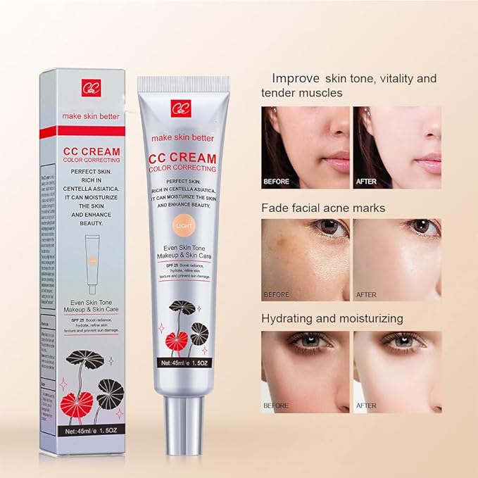 Color Correcting CC Cream with SPF 25, Coverage Lightweight Foundation, Hydrating Serum, Even Skin Tone Makeup and Skin Care, Boost Radiance, Refine Skin Texture, Avoid Sun Damage (Dark, 1PCS)