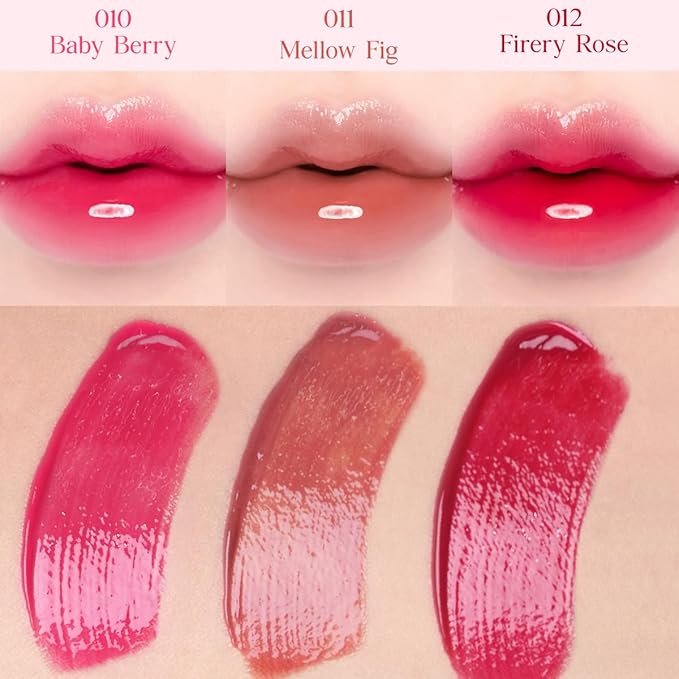 CLIO Crystal Glam Tint, Glossy Lip Tint with Glass-Like Shine, Lightweight Buildable Lip Stain, Long-Lasting Color, Non-Sticky, Rose Extract, Korean Lip Tint (012 FIERY ROSE)