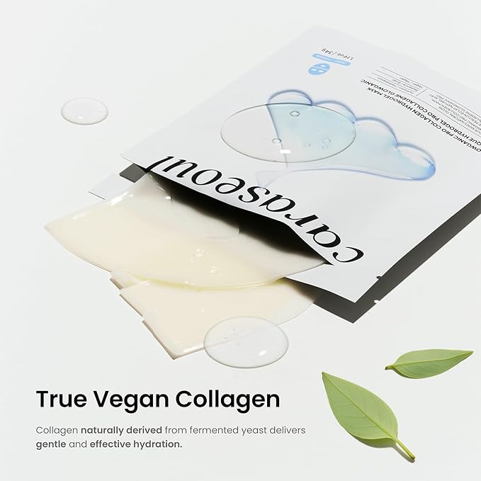 caraseoul Glowganic Pro Collagen Face Mask, Hydrogel Korean Face Mask with Niacinamide & Adenosin, Radiance Boost, Hydrating Overnight Sleep Mask, Vegan, Korean Skin Care [1.19oz (34g) x 4ea]