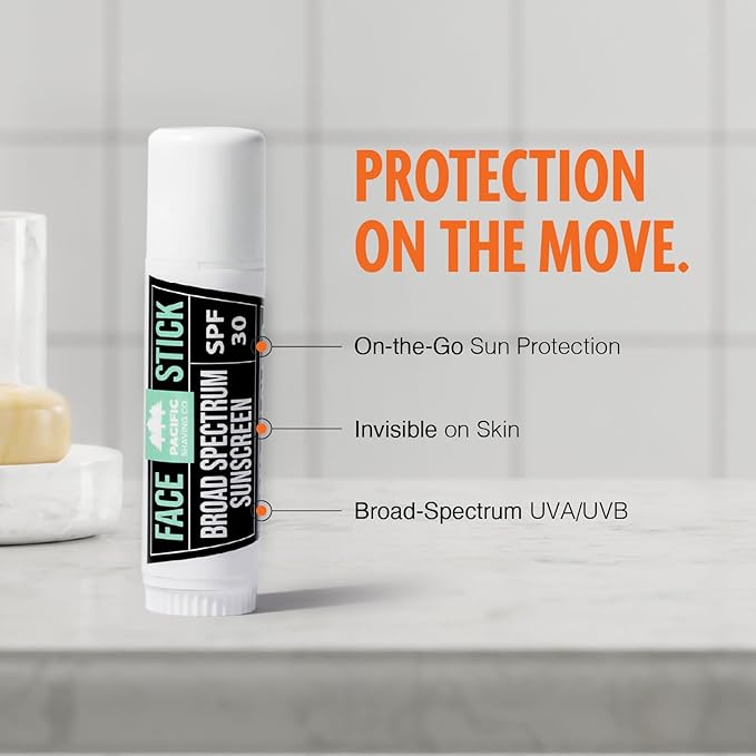 Pacific Shaving Company SPF 30 Broad Spectrum Face Sunscreen Stick - Portable Mineral Sunscreen for Face with Aloe Vera, Coconut Oil + Vitamin E - Clear, Non-Greasy Travel Size Sunblock Stick (2 Pack)