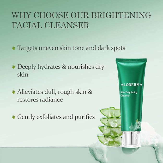 Aloderma Essential Aloe Brightening Skin Care Set - 5 Pieces - Gel, Cleanser, Toner x2pcs, Cream