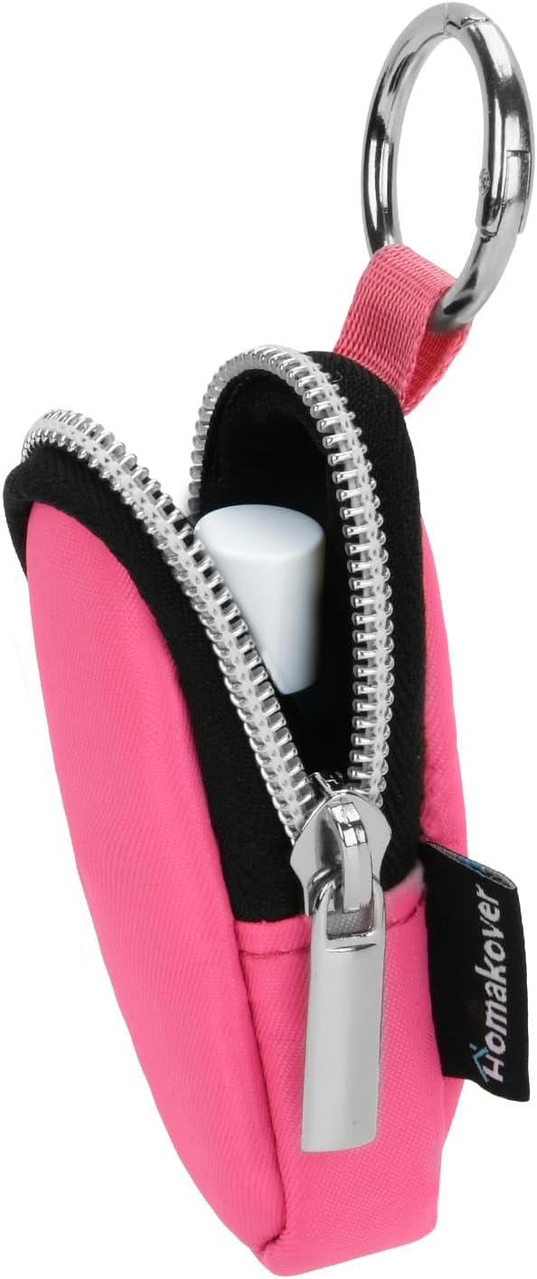 Homakover Portable Lip Balm Organizer Case with Keychain, Travel Chapstick Holder Storage Bag, Waterproof Small Cosmetic Organizer, Anti-Lost Lipstick Lip Gloss Sleeve Pouch Keeper Case (Pink, Small)