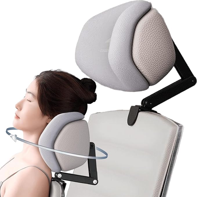 Headrest Attachment for Office Chair, Attachable Chair Head Rest, Desk Chair Neck Support, Elastic Sponge Head Pillow Adjustable Height and Angle (Upgraded Version(Gray))