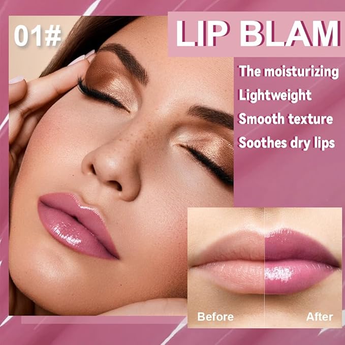 Summer Lip Butter Lip Balm Glow Reviver Lip Gloss, Melting Lip Serum, Ultra-Hydrating Natural Vegan Lip Balm, Sheer-Tinted Shine & Hydration, Soothes & Softens Dry Lips (Light Purple)