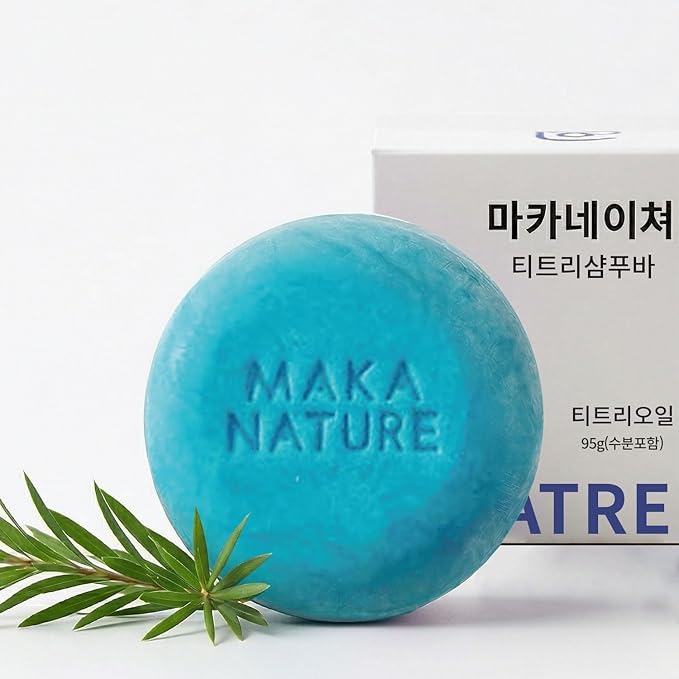Maka Nature Tea Tree Shampoo Bar for Itchy Scalp & Dandruff, Clarifying Solid Shampoo Bar for Buildup Removal, Vegan Korean Shampoo Bar, pH Balanced Hair Care, Eco Friendly Plastic Free, 3.35 oz