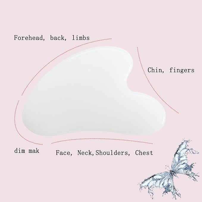 Gua Sha Jade Stone Gua Sha Massage Tool, Guasha Tool for Face and Body Skin Massage. Tools for SPA Acupuncture, Pink Stone for Body Face Neck and Eye, Skin Care Gift for Woman (White)