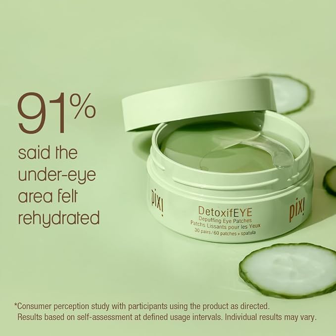 Pixi DetoxifEYE 2-Pack | Depuffing Hydrogel Under-Eye Patches|Cucumber, Gold & Caffeine for Puffy Eyes and Dark Circles | 2 Boxes, 60 Pairs, 120 Patches