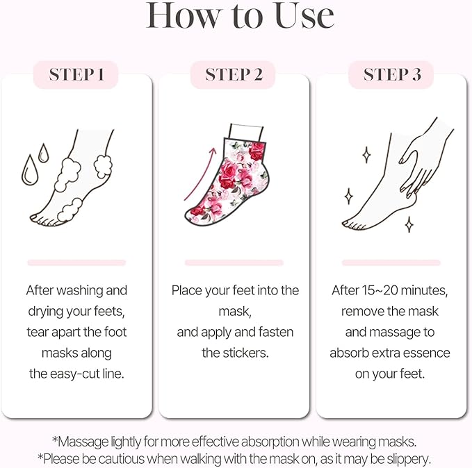 koelf Rose Petal Satin Foot Mask (5pairs) - Korean Skin Care, Intensive Nourishing Socks, Rose Scented Foot Repair Masks with Peptide, Collagen, Shea Butter, Urea for Smooth Feet, Foot Treatment