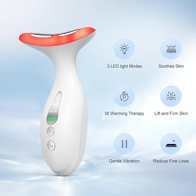 Neck Massager — Portable Facial/Neck Massager with Constant Temperature Heat Therapy and Vibration Massage. USB Rechargeable, Three Adjustable speeds. Relieves Fatigue and aids in Skincare Absorption