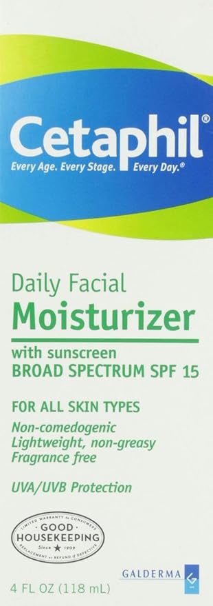 Cetaphil Daily Facial Moisturizer SPF 15, 4 Fl Oz, Gentle Facial Moisturizer for Dry to Normal Skin Types, No Added Fragrance, Pack of 4, (Packaging May Vary)