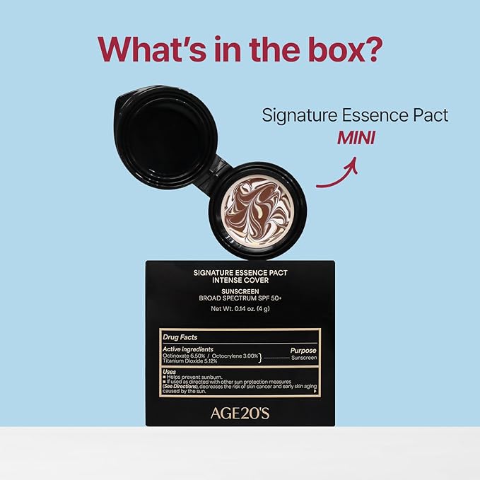 [MINI SIZE] AGE20'S Signature Essence Pact | 29W | Vegan Korean Cushion Foundation | Pack of 1 | Cream Foundation, Dewy & Glow Finish, Natural Coverage, SPF 50+ | 0.14 oz