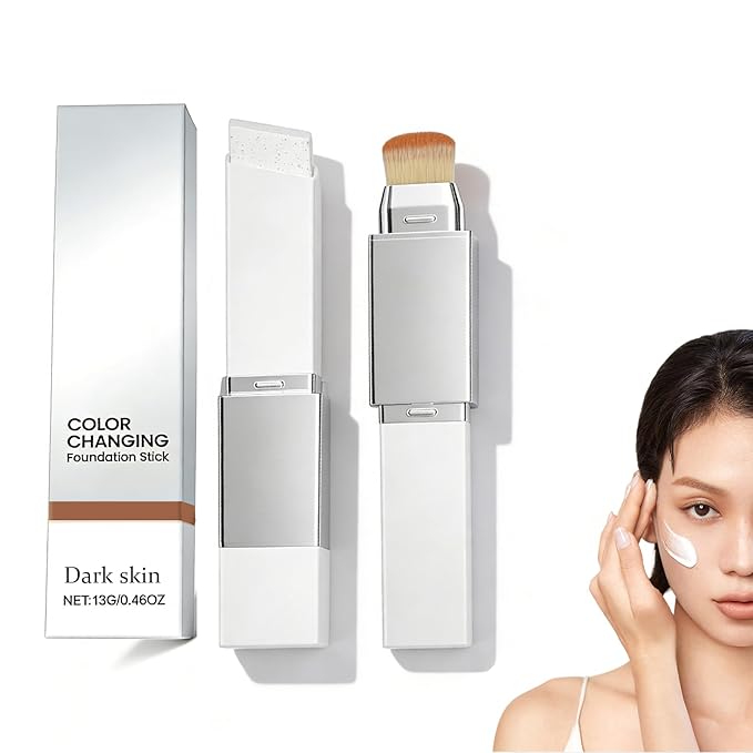 Color Changing Foundation Stick, Foundation Stick, 2-in-1 Waterproof Long Lasting, Dual-Ended Full Coverage Foundation with Fine Bristle Brush, Lightweight, Long-Lasting (Medium Skin)