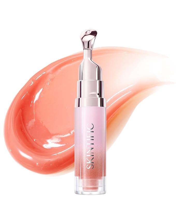 Peptide Brightening Lip Serum, Hydrating & Plumping Tinted Lip Gloss, Moisturizing Lip Balm with Polypeptides & Squalane for Glossy Sheer, Smooth Lips(05 Peach Rose)