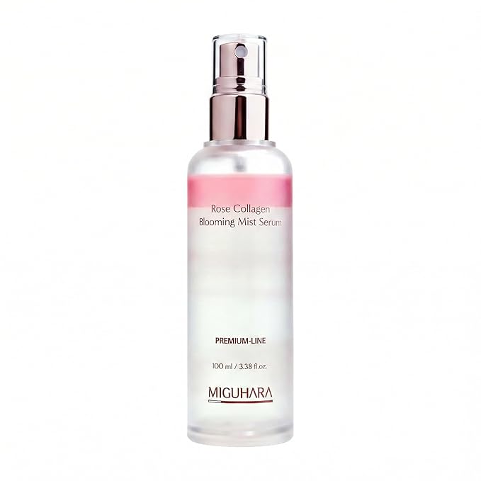 MIGUHARA Rose Collagen Blooming Mist Serum, Hydrating Facial Spray with Rose Damascena Flower Water, 3.38 fl.oz/100ml