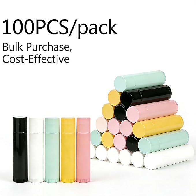 Value Pack of 100 Packs 5ml Empty Lip Balm Tubes, Leak-Proof Twist-Up Refillable Lipstick Containers for DIY Lip Balm，Lipstick, Lip Care Solid Perfume, Cosmetic Filling (5 Colors)