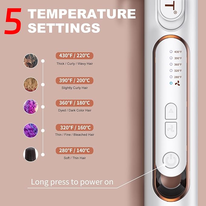 OBEST 360° Airflow Styler,Hair Straighteners Curler 2 in 1, Ceramic Hair Straightener with Cooling Air Vents,Lock in Style, Quick Heating,5 Temps &Dual Voltage, Travel&Gift (White)