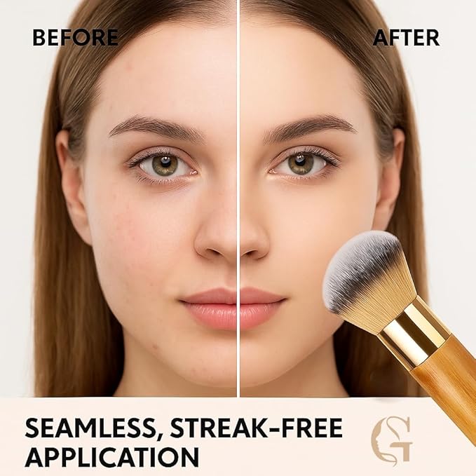 Kabuki Self Tanner Brush Ultra Soft Kabuki Makeup Brush for Face & Body, Flawless Self Tanning Tan Applicator for Liquid Cream Powder Foundation, Bronzer, Tanning Mousse & Shimmer Glow - Bamboo Handle