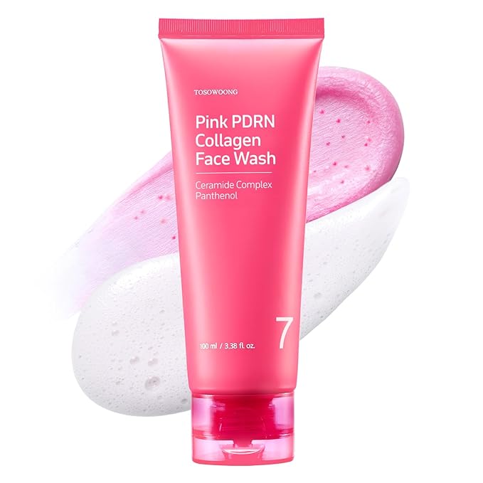 TOSOWOONG Pink PDRN Collagen Face Wash, Mochi Whip with Capsules for Gentle Blackhead & Pore Care, Hydrating & Rejuvenating with Salmon DNA PDRN, 7 Collagens, Korean Skincare, 100ml / 3.38 fl. oz.