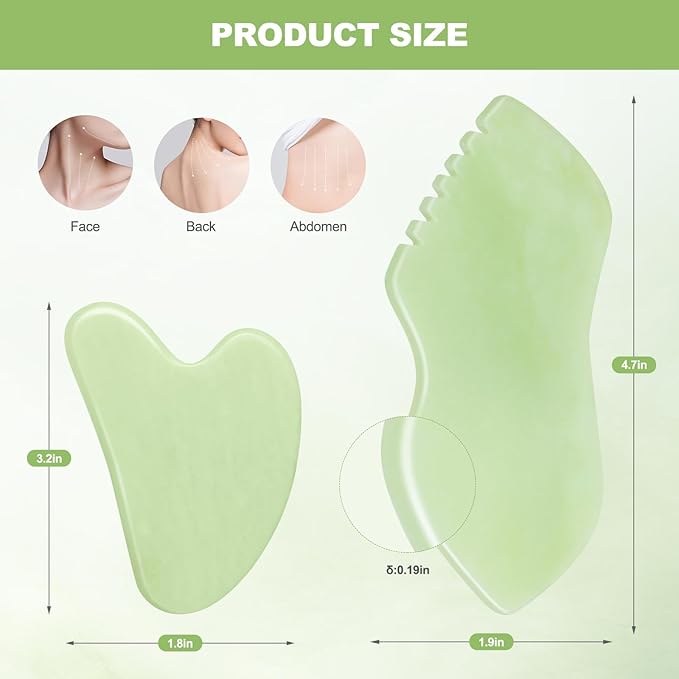 2PCS Jade Stone Gua Sha Set Face Massager Jade Facial Tools Body Lymphatic Drainage Massager, Guasha Face Sculpting Tool Skin Care Valentine's Day Gifts for Women Gua Sha Sculpting for Tighten Skin