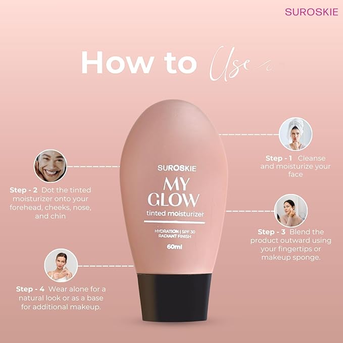 Glow All-In-One Tinted Sunscreen SPF 30 Moisturizer 60 ml Light Shade | Natural Glowy Finish | Intense Hydration & UVA/UVB Protection | Sweat resistant | Niacinamide Cream For Men & Women