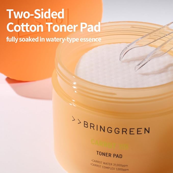BRING GREEN Carrot Toner Pad | Contains Vitamin and Retinol to Even Out Skin Tone, Reduce Dark Spots for Daily Skincare (60 Count)