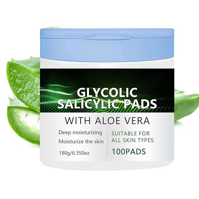 Glycolic Acid & Salicylic Acid Pads – Soft and Smooth Face Exfoliating Toner Pads with Aloe Vera – Hydrating Daily Use Pads for Sensitive Skin, 100 Count (1 Pcs)