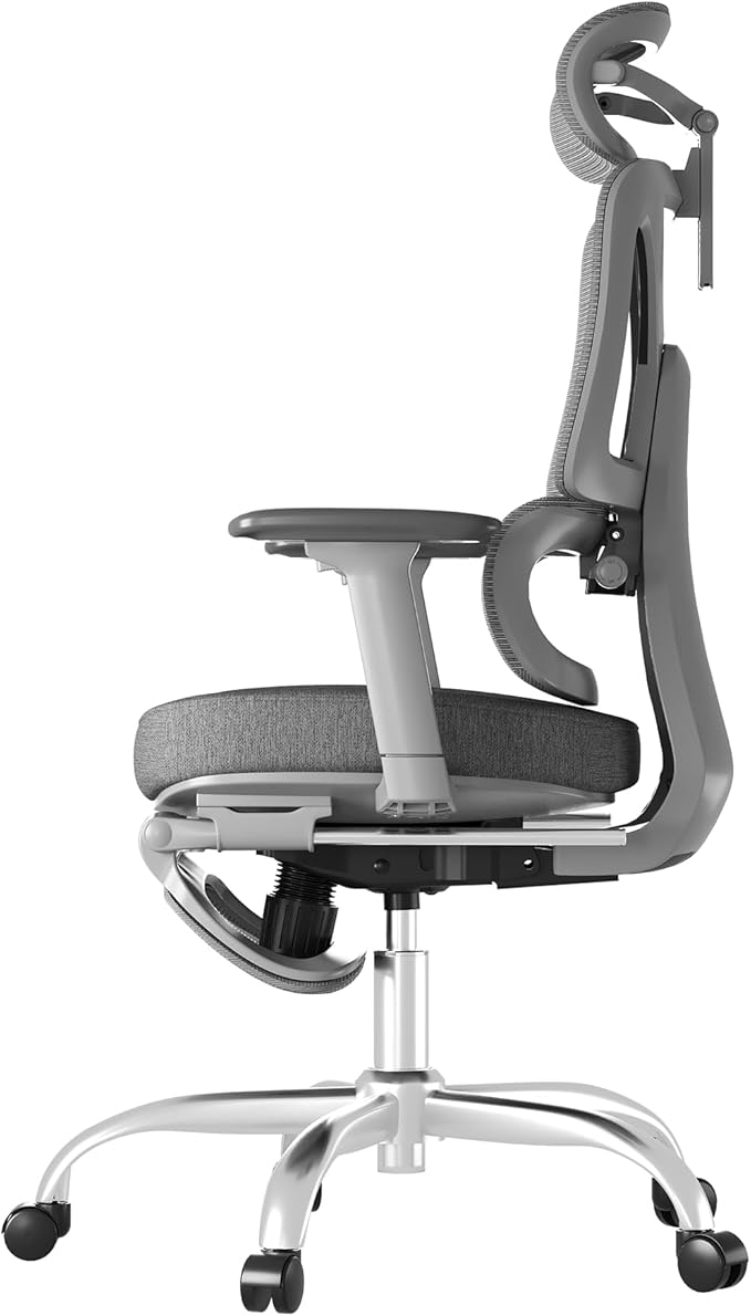 FLEXISPOT ErgoX Premium Ergonomic Office Chair with Footrest- Adjustable 3D Armrests, Dynamic Lumbar Support, Recline & Tilt Function, Mesh Seat, for Home & Office Use,Light Grey Foam