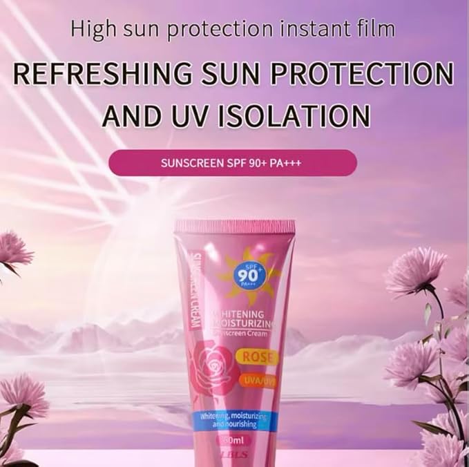 Rose Sunscreen Cream SPF 90 Face & Body Sun Protection Lotion Moisturizing Hydrating Sunscreen for Daily UV Protection Lightweight Skin Care for Outdoor Use