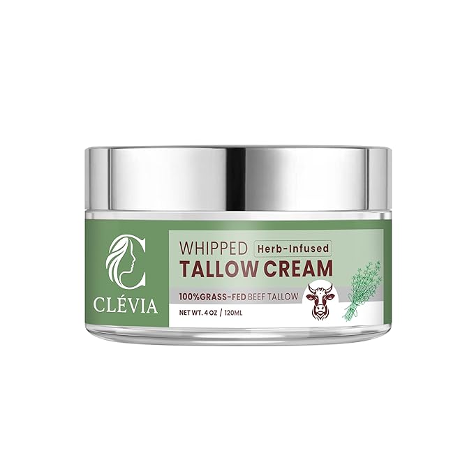 100% Grass-Fed Whipped Tallow Cream - 4 OZ Anti-Wrinkle Face+Body Balm – Organic Beef Tallow with Jojoba Oil – Deep Hydration for Dry, Sensitive & Irritated Skin (Herb-Infused)