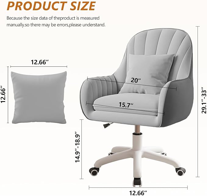 Cute Home Office Chair Velvet Upholstered Desk Chairs with Mid Back Swivel Adjustable Makeup Vanity Computer Chair with Wheels